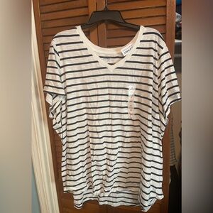 Old Navy Navy and White Striped V-Neck Top